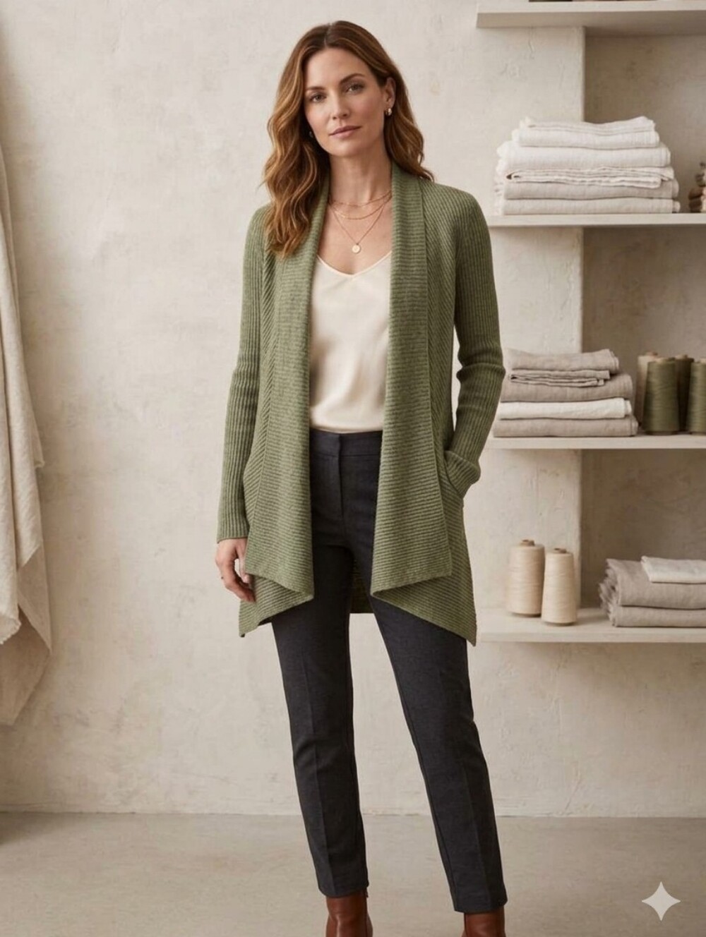 Eileen Fisher Italian Yarn Cardigan Sz M Green